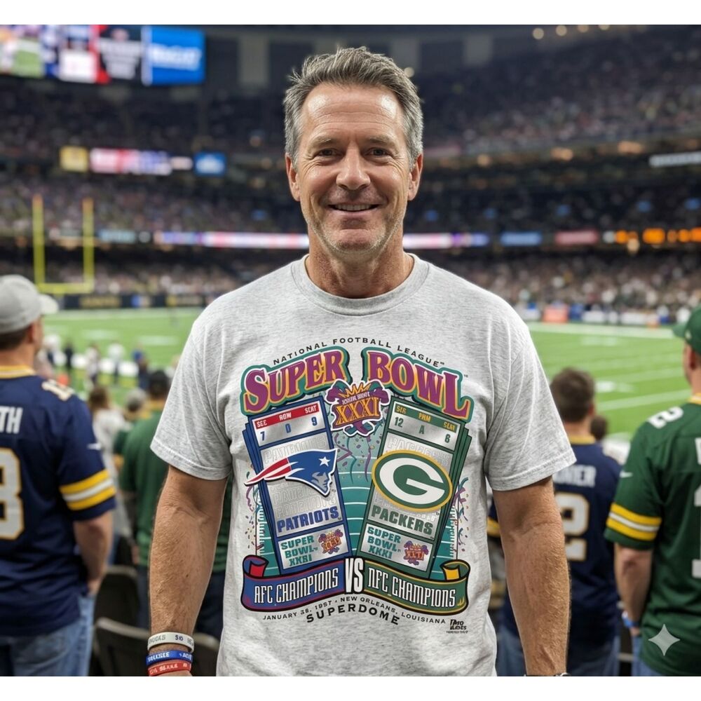 Vtg Pro Player Patriots vs Packers Super Bowl XXXI T Shirt XL Single Stitch 1997